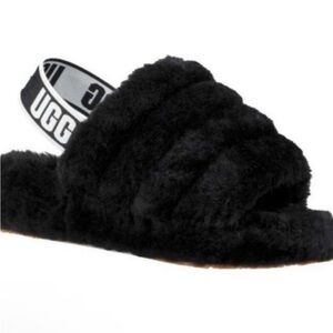 UGG Black Fluffy Slippers Size 5